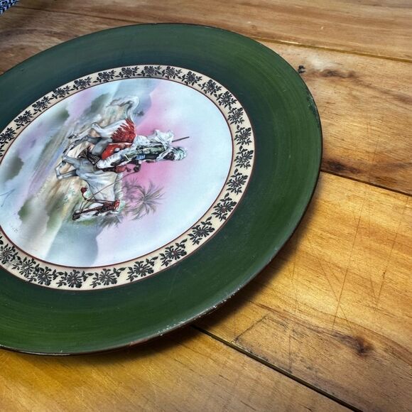 Royal Bayreuth Arabic Series Cabinet Plate Hand Enameled Man Horse Matte Green - Picture 3 of 5